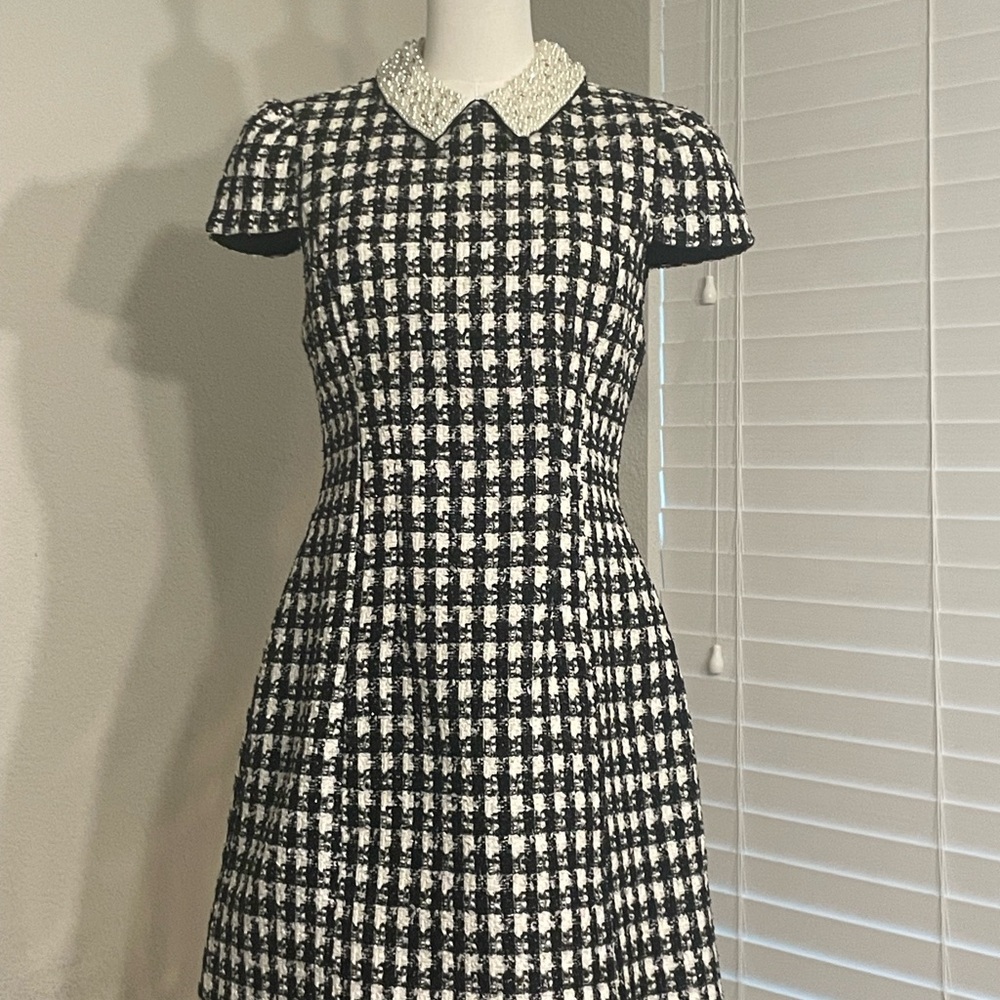 Alice + Olivia Black and White Puff Sleeve Mini Dress